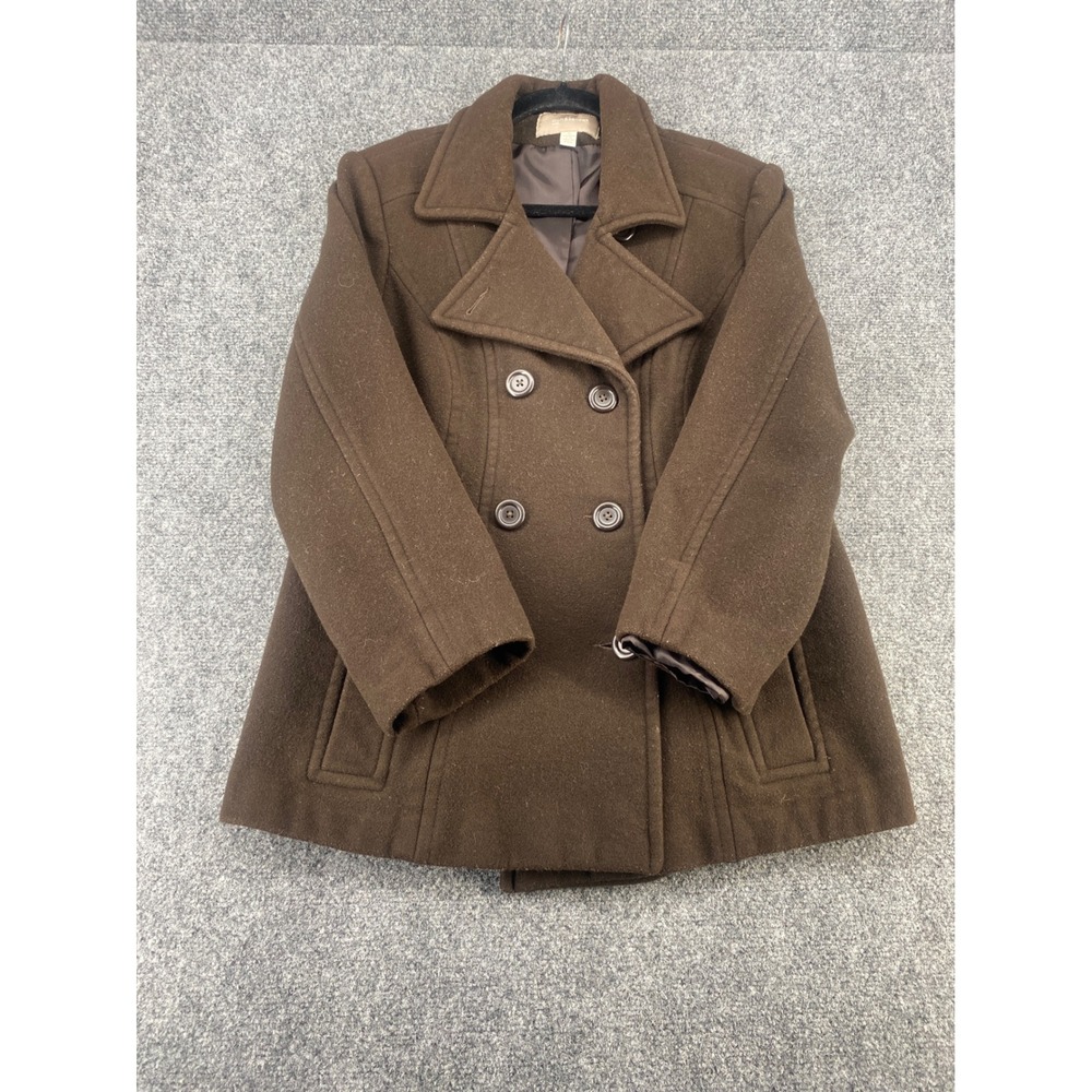 Croft & Barrow Wool Pea Coat Jacket Womens XL Brown Double Breasted Heavy Winter
